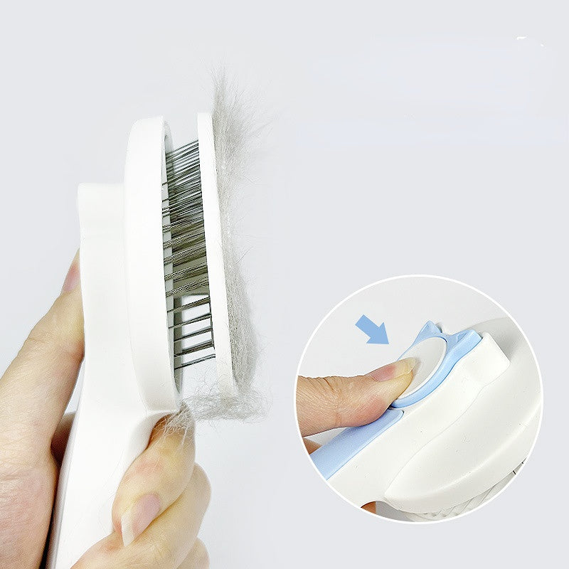 Non-slip handle self-cleaning pet brush