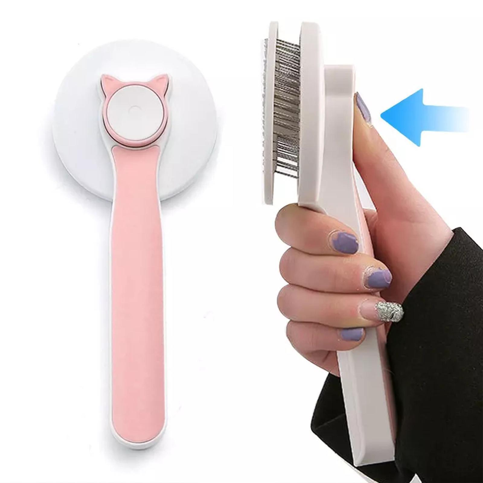 Self-cleaning mechanism on pet grooming brush